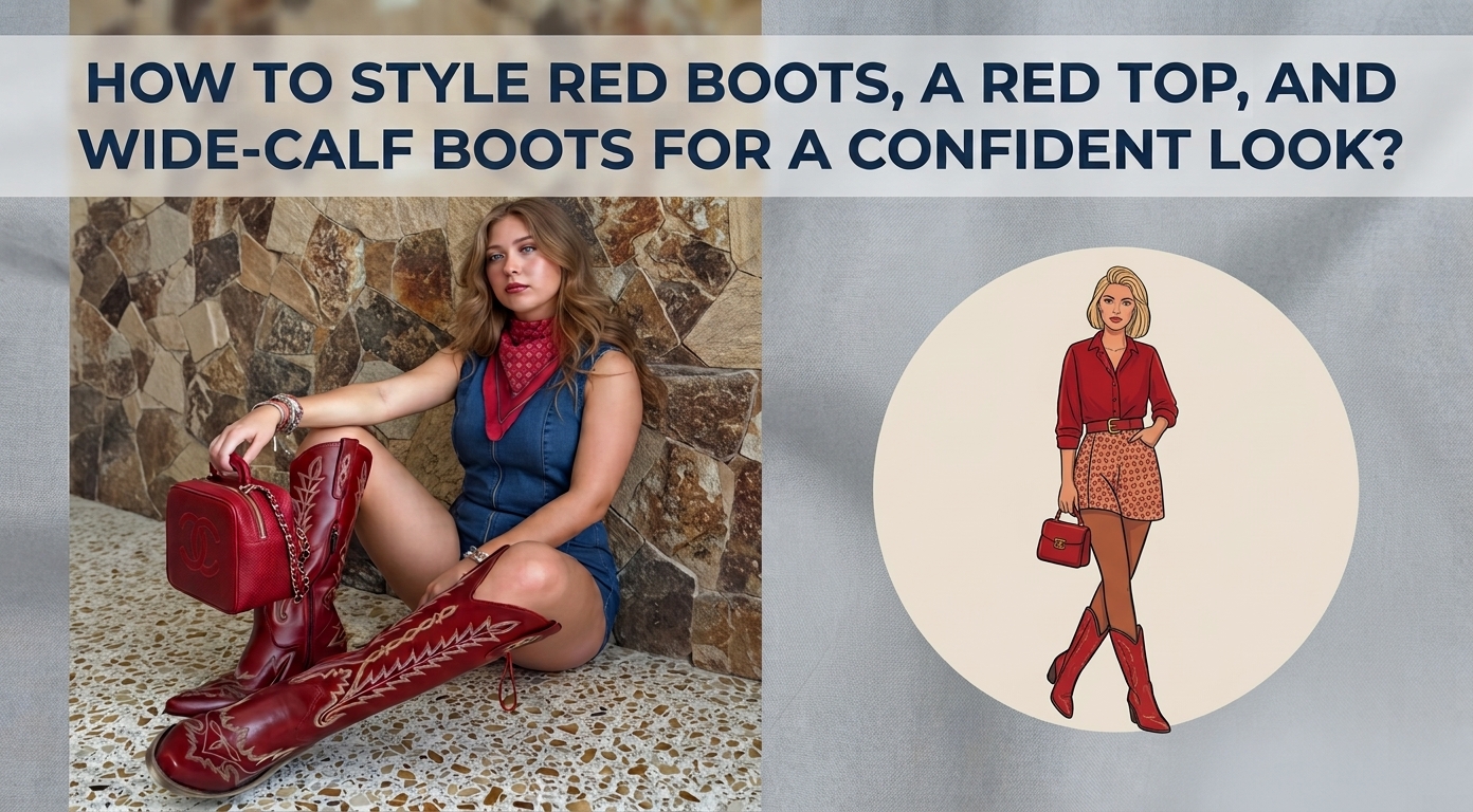Red boots, red top, and wide-calf boots for women
