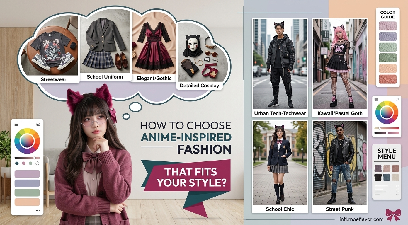 Anime-inspired fashion featuring kawaii clothing, cosplay outfits for women, and anime-inspired lingerie from Moeflavor